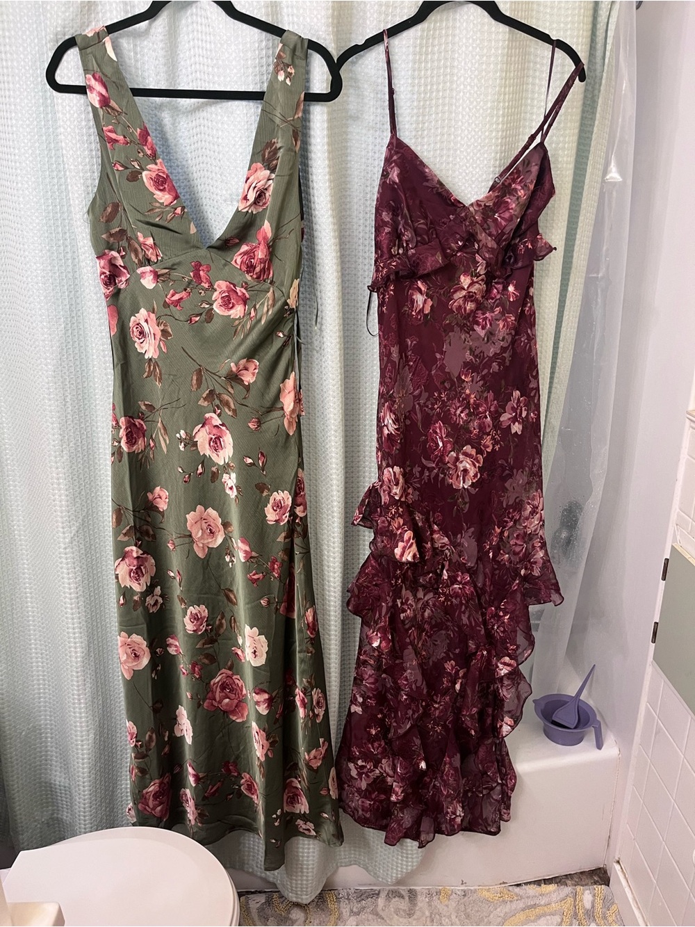 Burgundy Floral High-Low Ruffle Dress | Size M